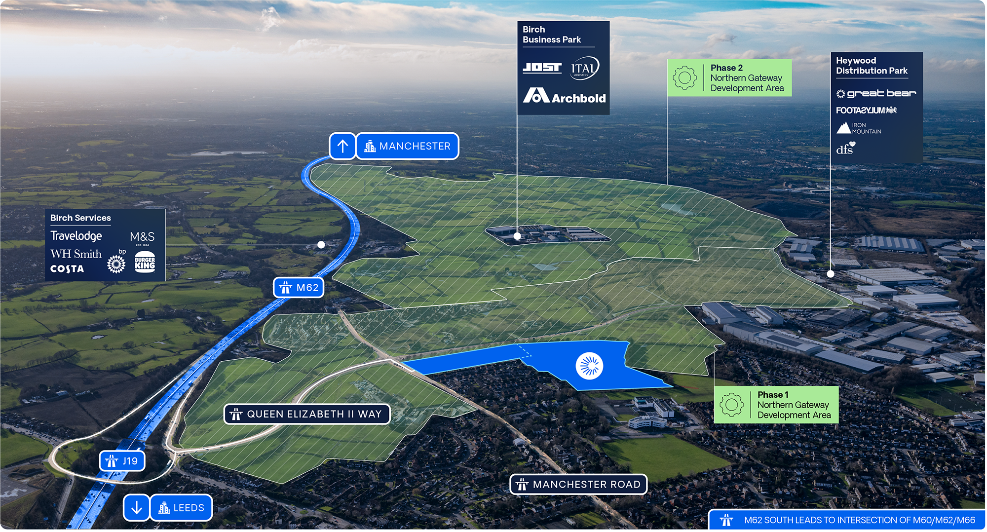 Aerial map of Core Heywood and surrounding area